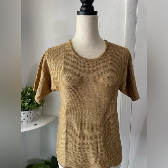 BRETT HARRISON Tan knit short Sleeves, Top, with SHINE SIZE M - Picture 10 of 15